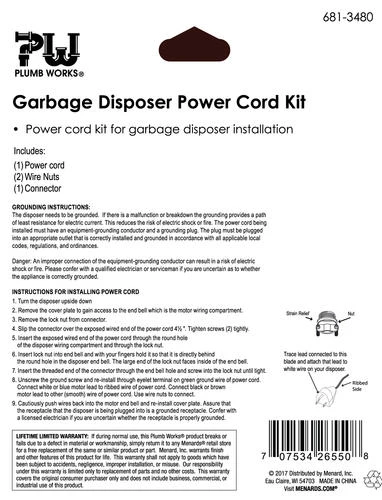 Plumb Works® Black Garbage Disposal Power Cord Installation Kit Plumb Works® Black Garbage Disposal Power Cord Installation Kit -Plumb Works Sales Store PowerCordKit.Back